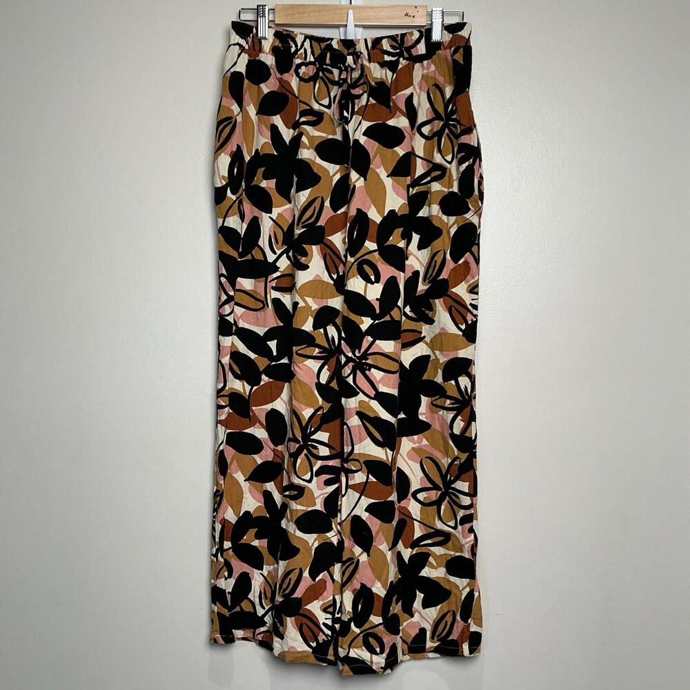 Tullea Women’s Floral Print Pull On Pants Size XL‎ Linen Blend Crop